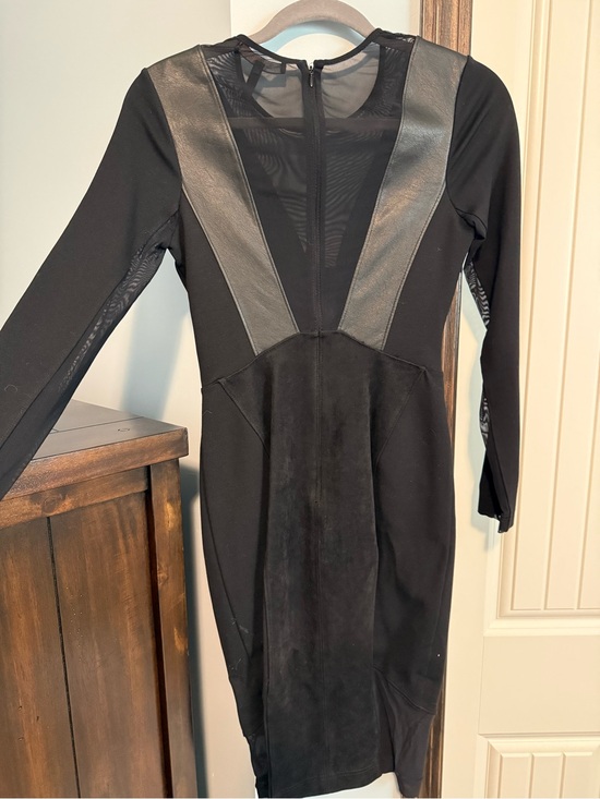 BCBGMaxAzria Dresses & Skirts - BCBGMaxAzria Black Long-Sleeve Faux-Leather Panel Bodycon Dress